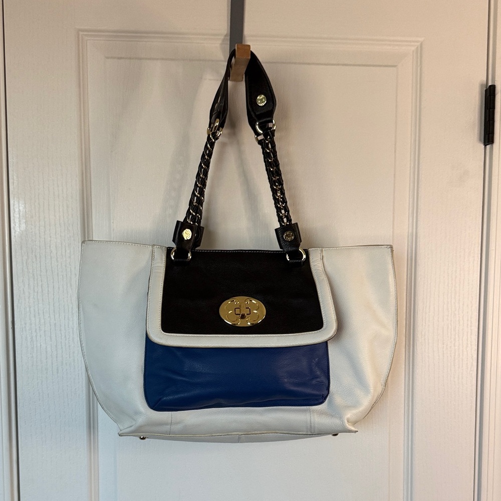 Stylish Black and Blue Women's Leather Tote Bag